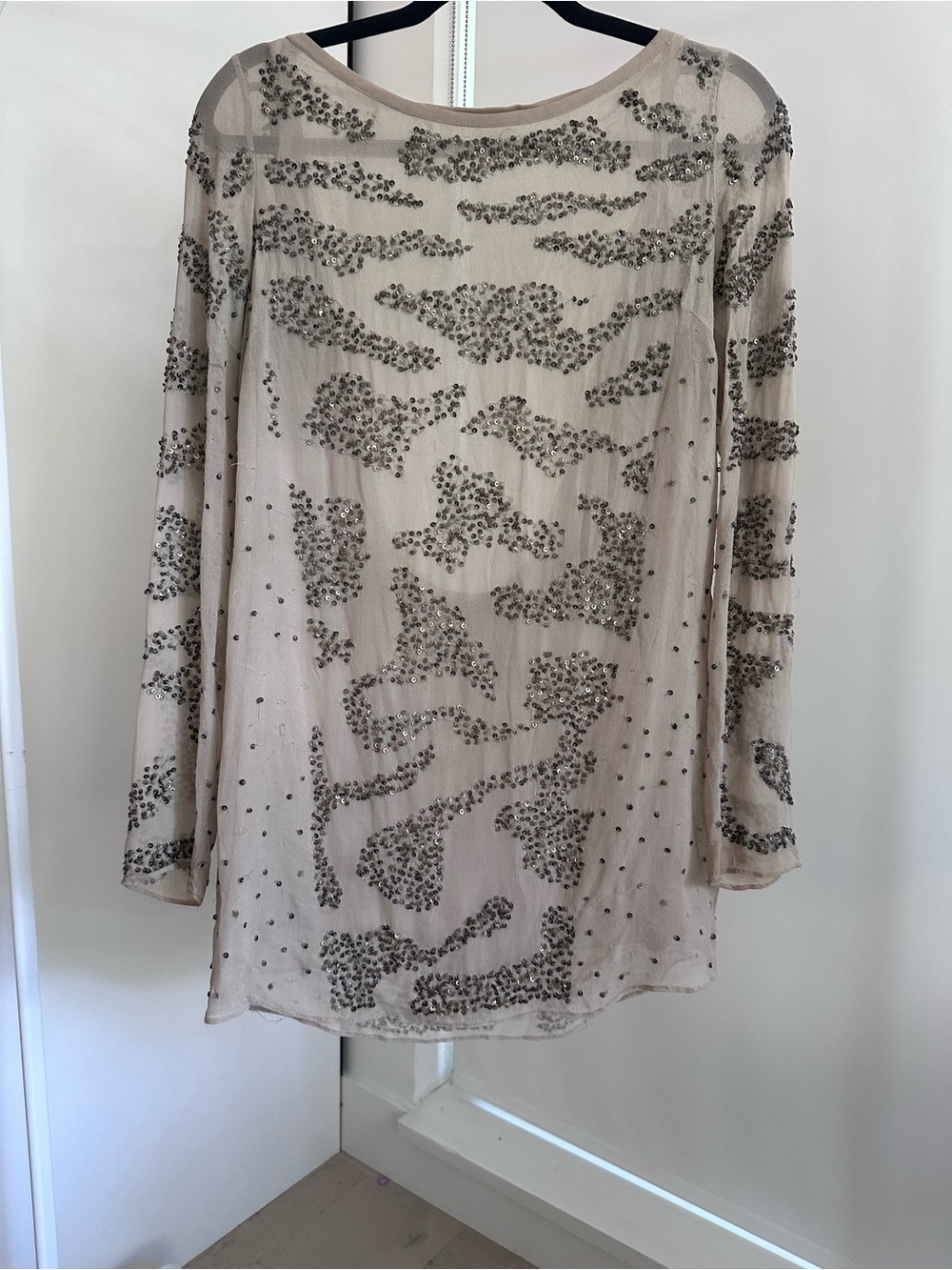 All Saints Taupe Silk Sequin Mini Dress